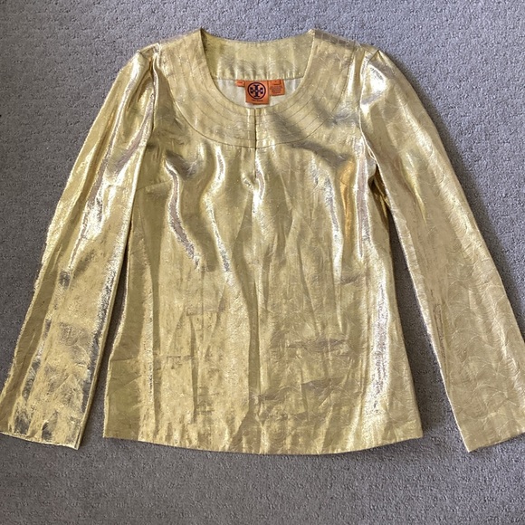 Tory Burch Tops - TORY BURCH Kylie gold silk-blend top, Size 8.